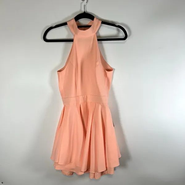 Lulus Dress Rehearsal Coral Skater Fit & Flare Mini Dress‎ Women's Medium Tiered - Image 3