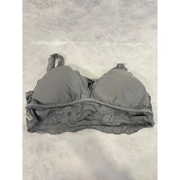 Aerie Grey Floral Lace Bralette‎ Racerback Strappy Lined Bra Size Medium - Image 5