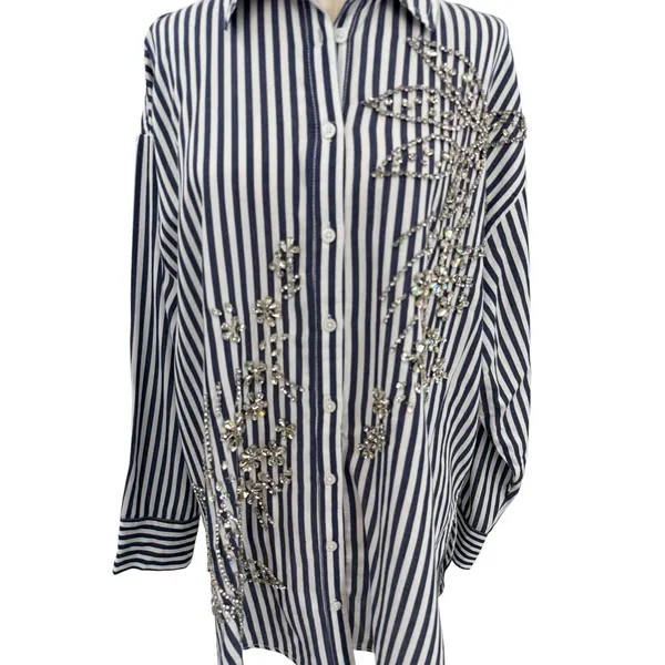 Anthropologie Maeve Bennet Beaded Sequined Button Down Shirt Striped Large‎ - Image 5