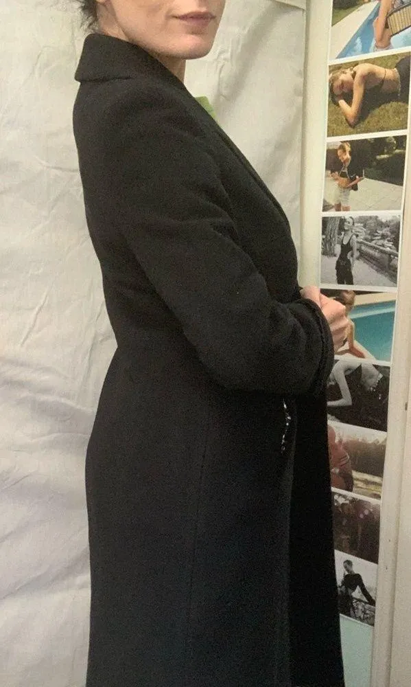 Black midi wool coat warm jacket - Image 2