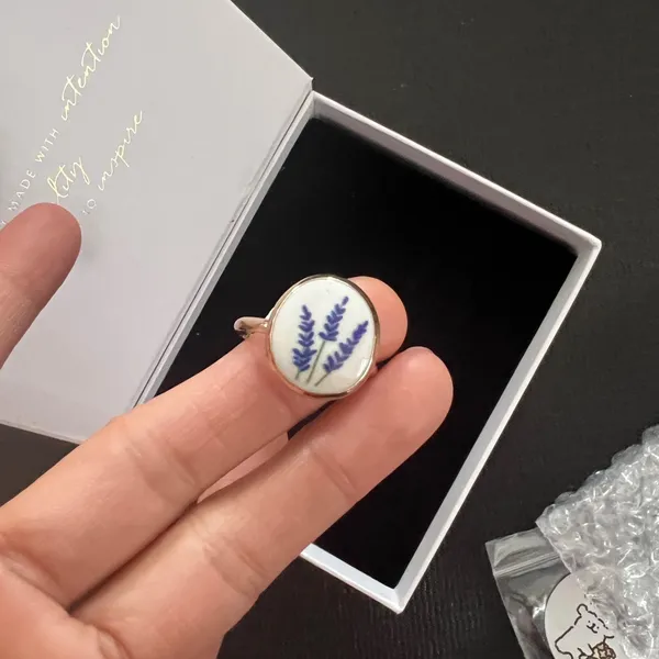 Free People Gold Ring with White and Blue Enamel - Image 5