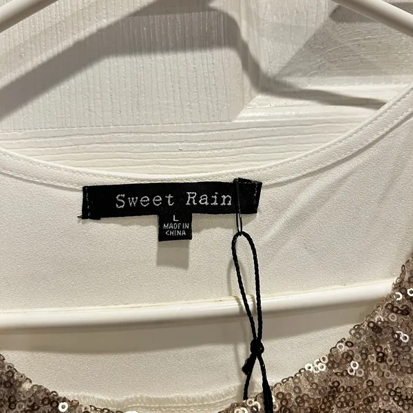 NWT Sweet Rain Womens White Sleeveless Sequin Peter Pan Collar High Low‎ Top L - Image 3
