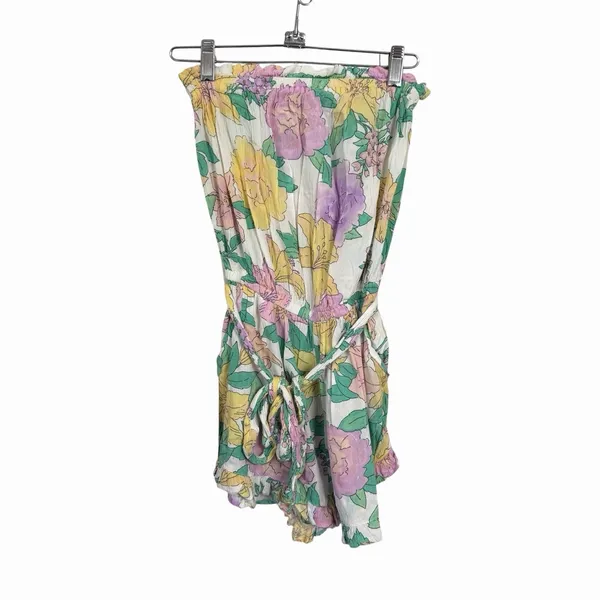 Billabong Womens Sz S Floral Romper Pockets Lightweight Ruffles Strapless Vaca - Image 2