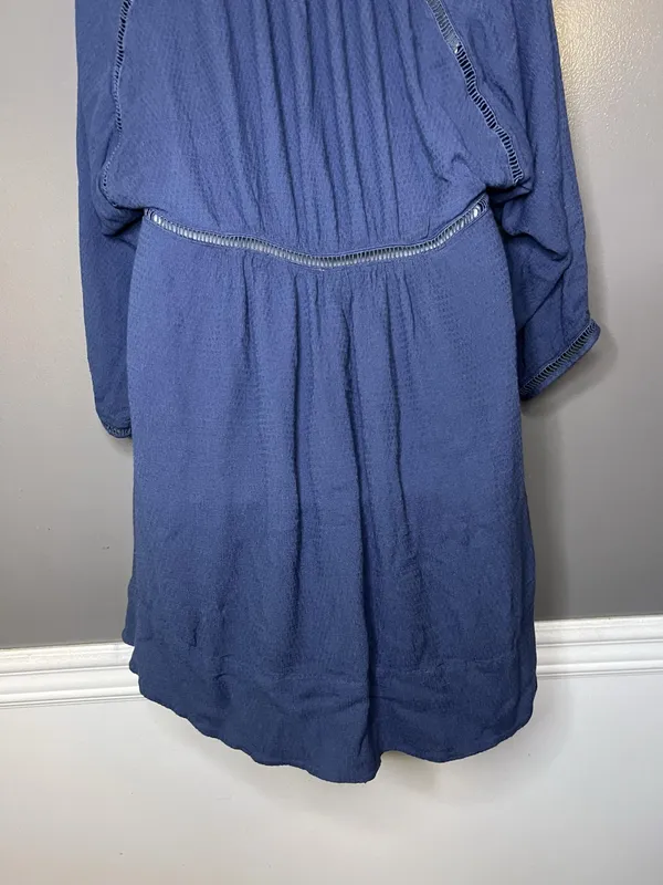 Free People Dress Womens Small Blue Deep V Empire Trapeze Swing Boho Mini - Image 6