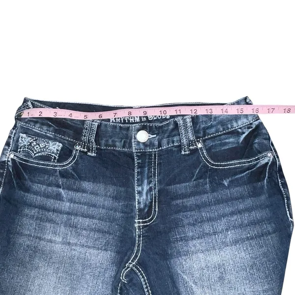 Rhythm In Blues Jeans Womens 10 Blue Denim Capri Rolled Hem Mid Rise Bling‎ Y2K - Image 5