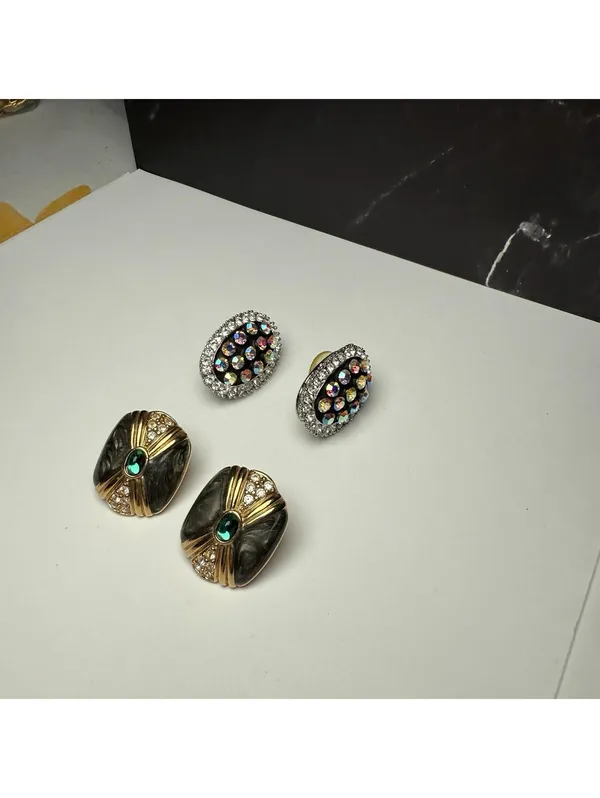 Rhinestone Stud Pierced Earrings Lot Of 2 Large Studs - Image 7