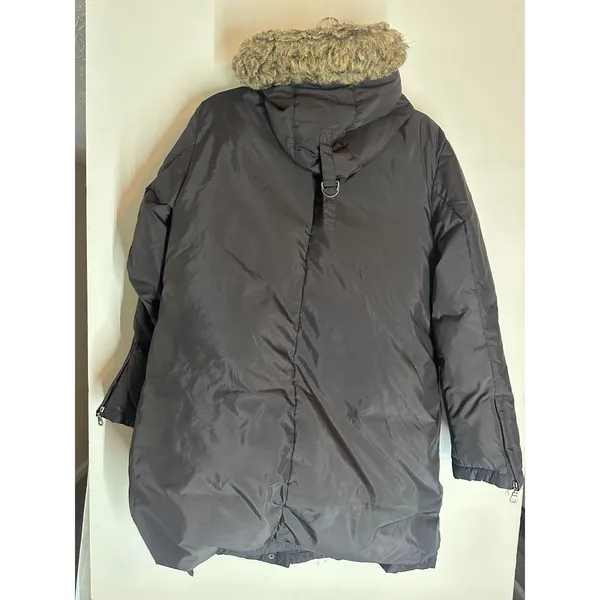 DKNY Vintage Womens Black Faux Fur Hooded Puffer Coat Jacket Size L Y2K Winter - Image 5