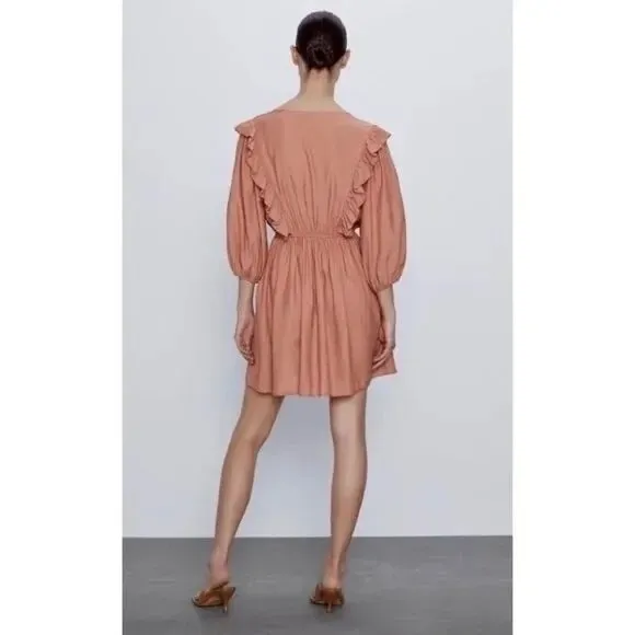 NWT!! ZARA Marsala Guipure Lace Ruffled Mini Dress Blogger Favorite Medium - Image 7
