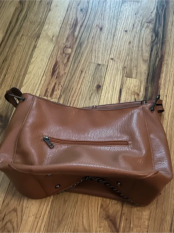Mellow World Vegan Leather Shoulder Bag Brown Chain Trim PETA Approved - Image 3