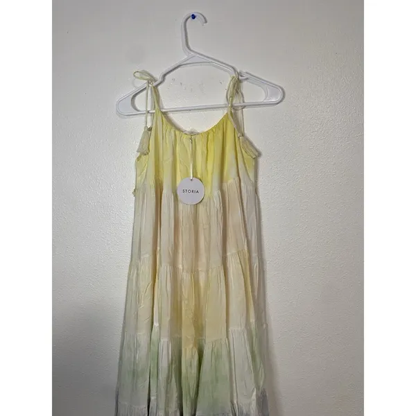 STORIA Tie Dye Maxi Dress Colorful Sleeveless Tasseled Straps Size S 100% Rayon - Image 7