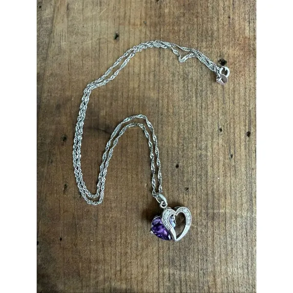 Jeulia 925 Silver Double Heart Pendant Necklace Amethyst CZ Stone Pendant - Image 2