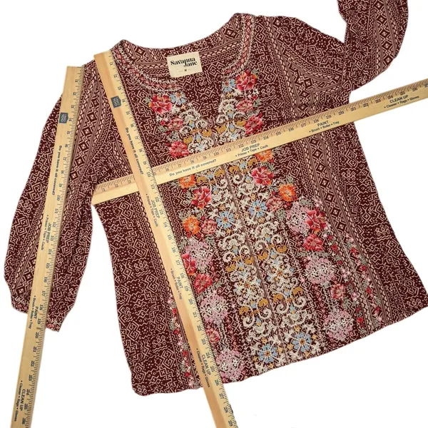 Savanna Jane Embroidered Blouse Tunic Top Medium Rayon Boho - Image 12