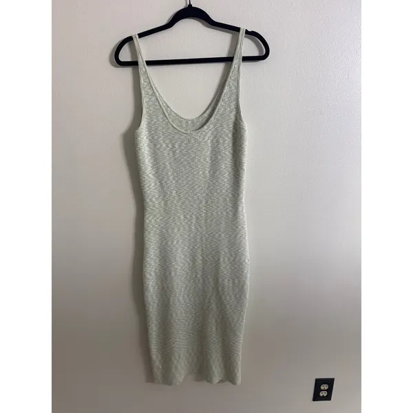 Abercrombie & Fitch Women Green Marled Ribbed V-Neck Bodycon Midi Dress XLT Tall - Image 5