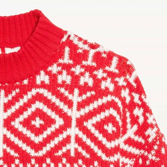 Old Navy SoSoft Fair Isle Mock Neck Sweater Red White Women’s L Holiday - Image 5