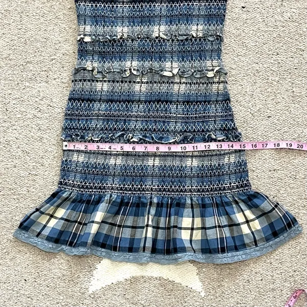 LoveShackFancy Stanley Blue Plaid Smocked Mini Dress Medium - Image 10