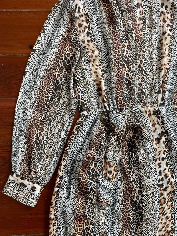 Sam Edelman Mixed Animal Print Satin Shirt Dress Semi Sheer Sz 8 💚🎀 - Image 13
