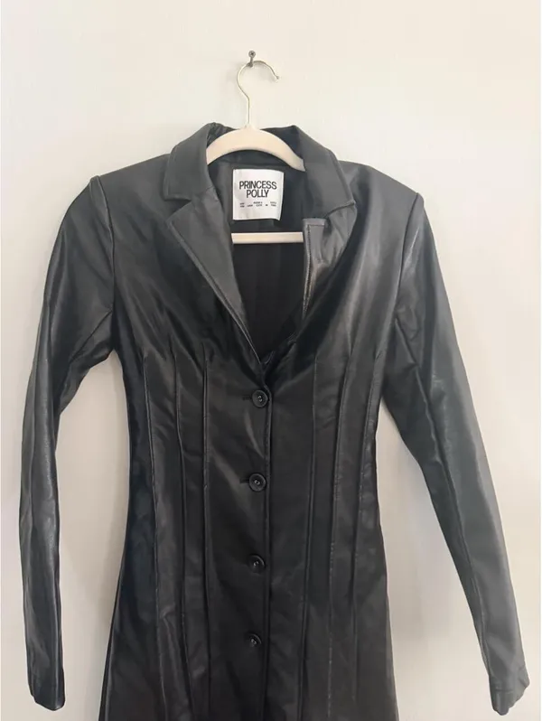 Princess Polly Speak Easy Long Line Faux Leather Coat Black - Image 3