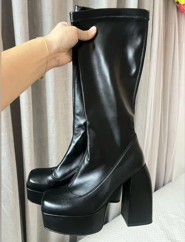 Black Platform Ankle Boots Size 8 - Image 4
