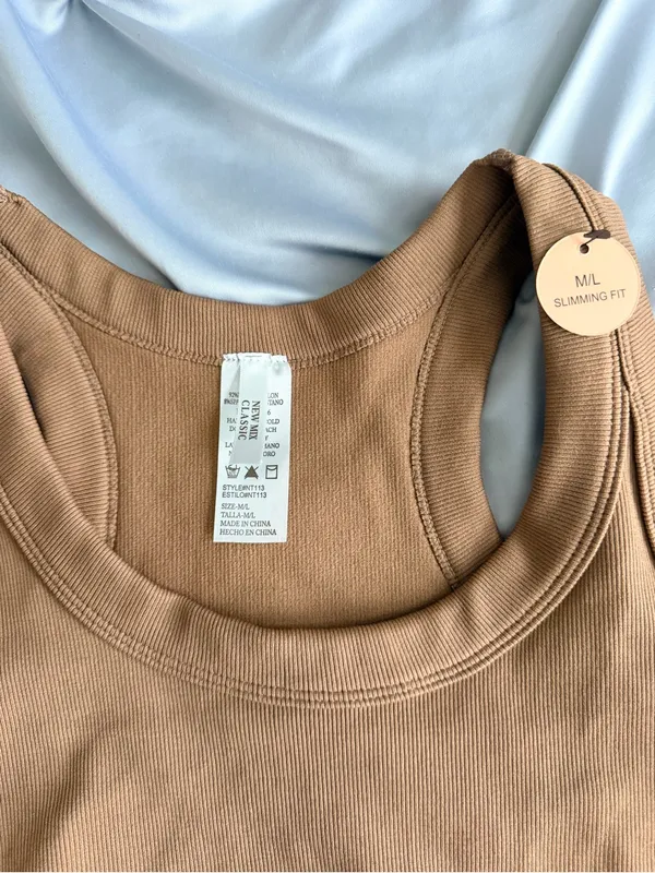 Brown Ribbed Crop Tank Top Size M - Image 3
