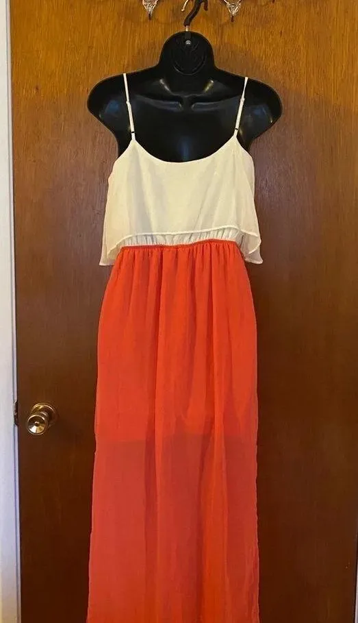 Freebird Coral and Cream Sheer Long Straped Dress - Image 9