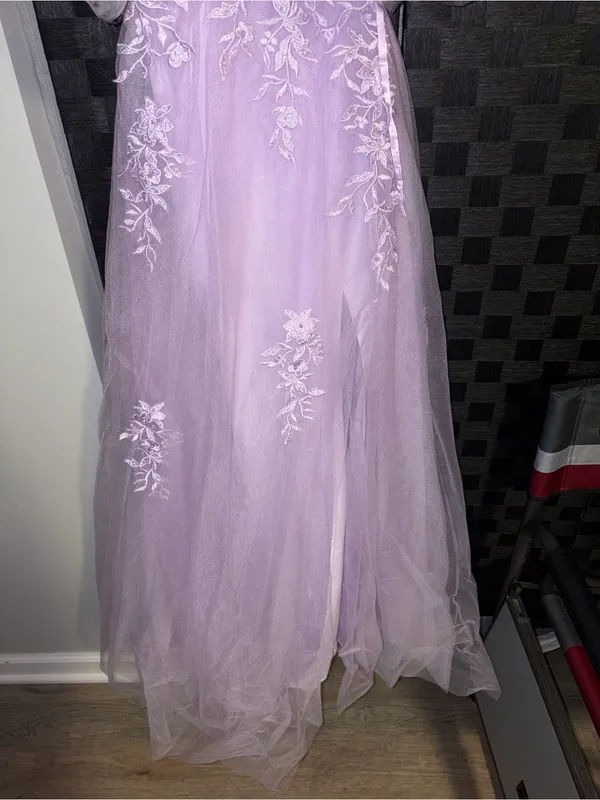 Source Unknown Lavender Lace Spaghetti-Strap Prom Dress - Image 2