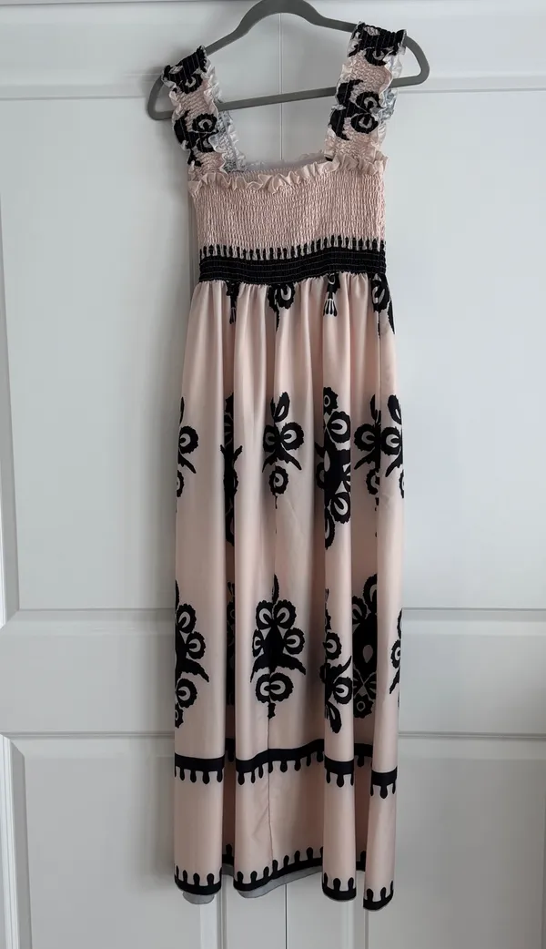 Cream Maxi Dress with Black Pattern Pink - Image 3