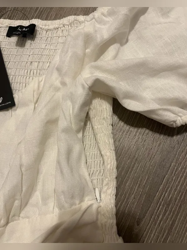 Lulus White Linen Blend Puff Sleeve Mini Dress Womens Size M NWT - Image 8