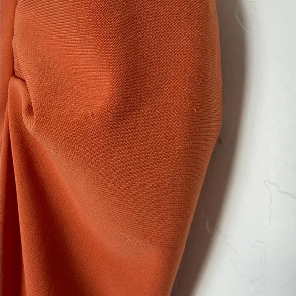 Mac Duggal Ruched Wrap Midi Dress Orange Puff Sleeve Wedding Guest Size 2 - Image 8
