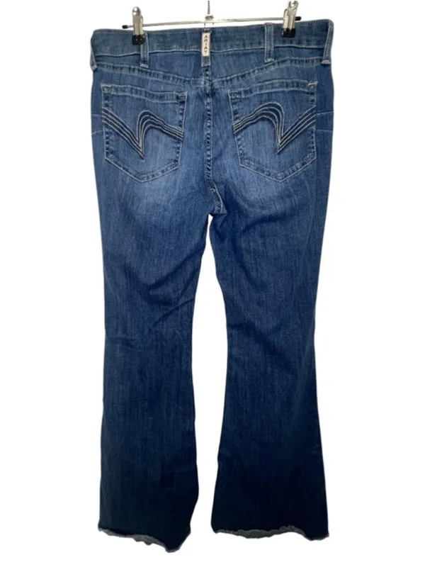 Ariat REAL Medium Wash Button Fly Raw Hem Flare Denim Jeans - Image 5