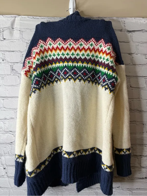 American Eagle Navy & Cream Fair Isle Shawl Collar Women’s Sweater Cardigan med - Image 9