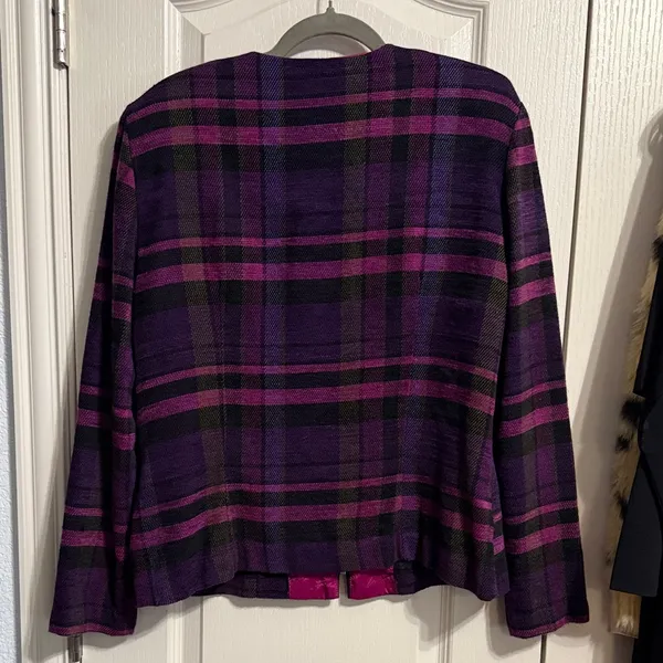 Vintage‎ Positive Attitude Purple Pink Plaid Blazer Jacket Y2K Academia Preppy - Image 3