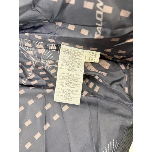 Salomon women black short puffer coat, fur lined hood. Size S. down filled. - Image 6