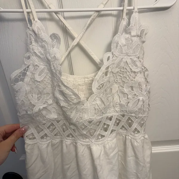 SHEIN White Lace Crochet Tiered Mini Dress Cottagecore Boho - Image 4