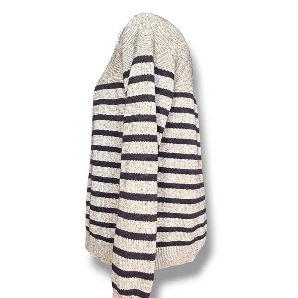 Boden Gray Navy Breton Stripe Wool Cotton Sweater Shoulder Button Nautical Large - Image 5
