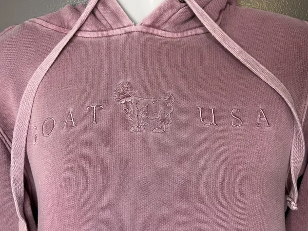 GOAT USA Hoodie Sweatshirt Womens XS Pink Embroidered Logo Fleece Pullover - Image 6