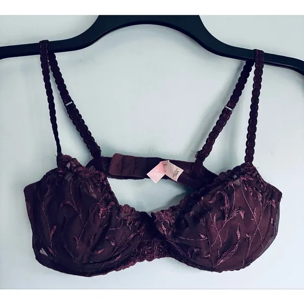 Vintage (01) Victoria's Secret Bra Lined Lace Plum 36A - Image 10