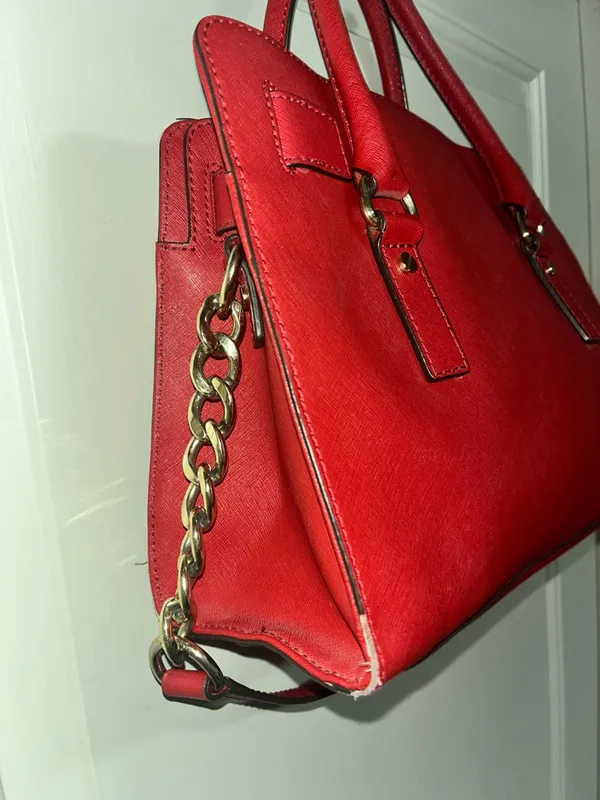 Michael Kors Hamilton Satchel Red grained leather. - Image 4
