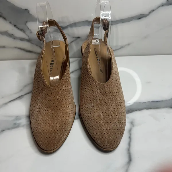 Lucky Brand Wmns Brown Leather Slingback Mule Lideton Bootie Sz 7 Boho Festival - Image 2