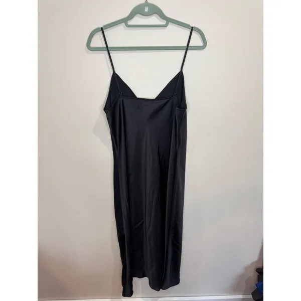 Aritzia Wilfred Only Slip Satin Midi Dress Black sz L LBD - Image 4