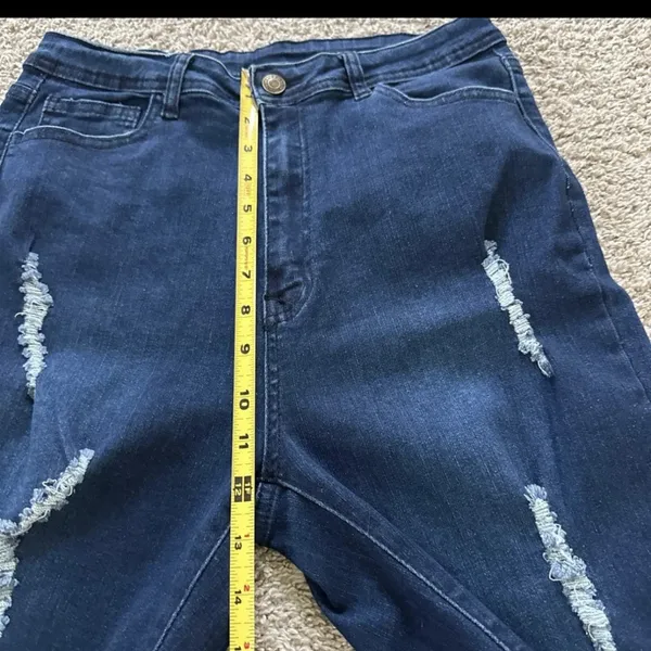 K.I.M by Kimberly Dark Blue Distressed Flare Jeans - Image 8