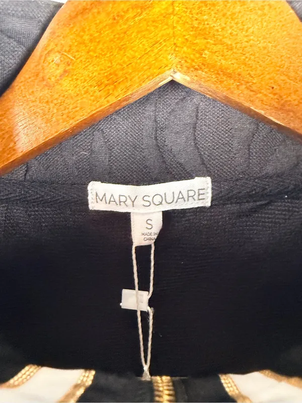 Mary Square Black Jacquard Textured Quarter Zipper Shift Mini Dress size small - Image 3
