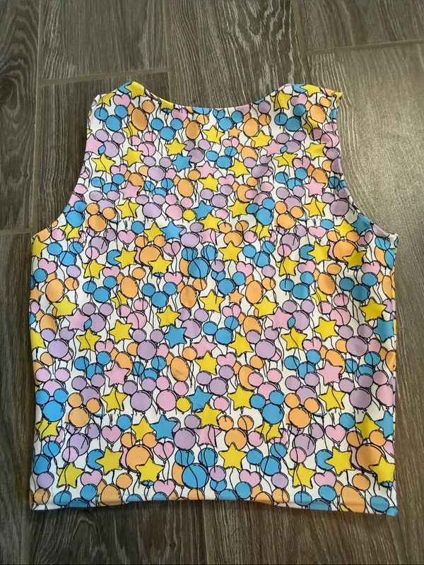 Womens Disney multicolored pastels Balloon spandex quick dry cropped Tank Top XS - Image 4