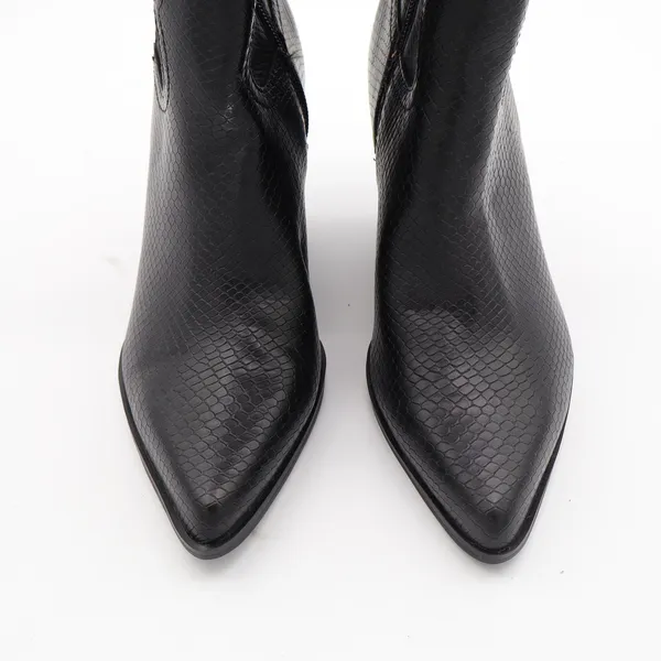 Black Vegan Leather Snakeskin Embossed Western Knee High Pointed Toe Boots 6 - Image 2