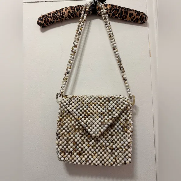 Rachel Ashwell Beaded Marble Beads Bag Purse Shoulder Cream Boho Cream Tan Beach - Image 4