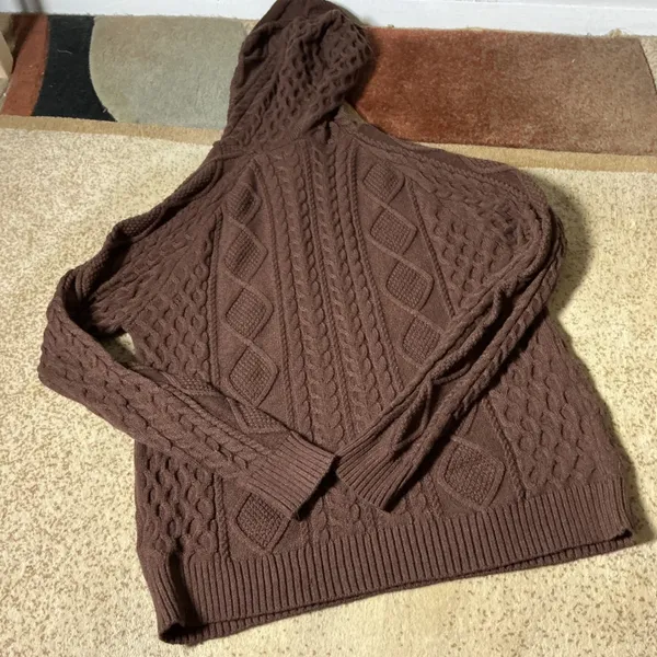 Edikted Cable Knit Pullover Hoodie Women Medium Brown Coquette Dark Academia - Image 6