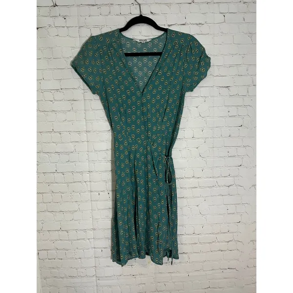Rollas Cleo Emmy Lou Wrap Dress Teal Floral Print Mini V-Neck Short‎ Sleeve XS 6 - Image 5