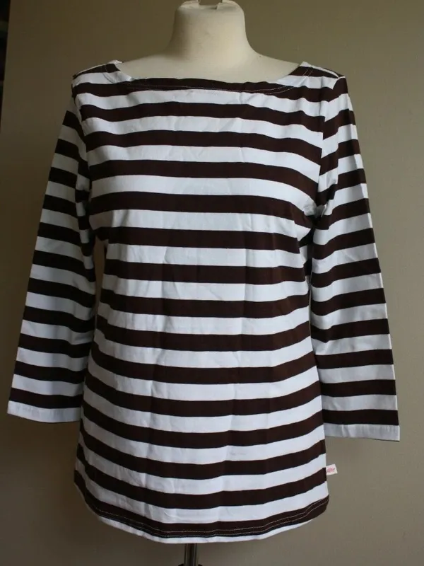 Lolly Wolly Doodle NWT Brown & White Striped Boat Neck Top - Image 9