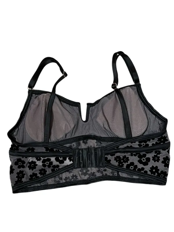 PINK Victoria's Secret Black Floral Mesh Notch V Crop Top Bralette Cami Bra XS - Image 3