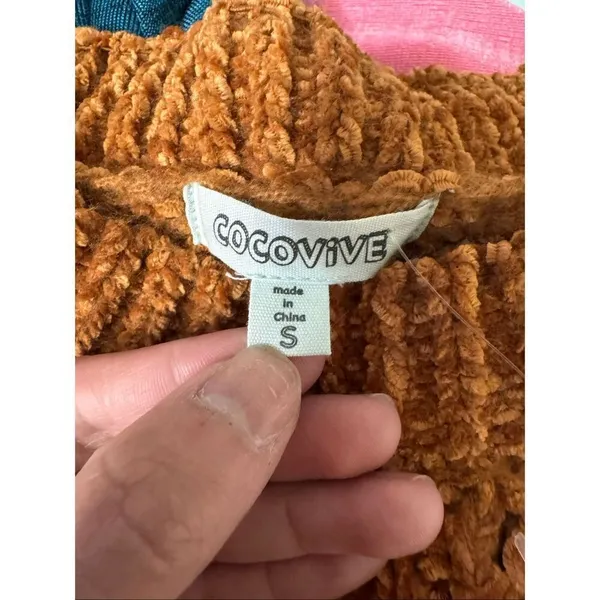 Rust Brown Crochet Knit Crop Sweater | Women’s Size Small | Boho Open Weave Long - Image 5