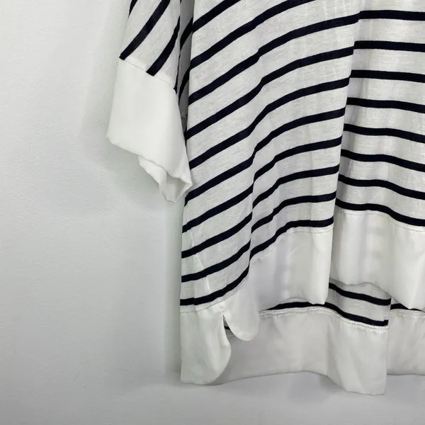 Zara Black White Striped Half Sleeve Scoop Top L - Image 3